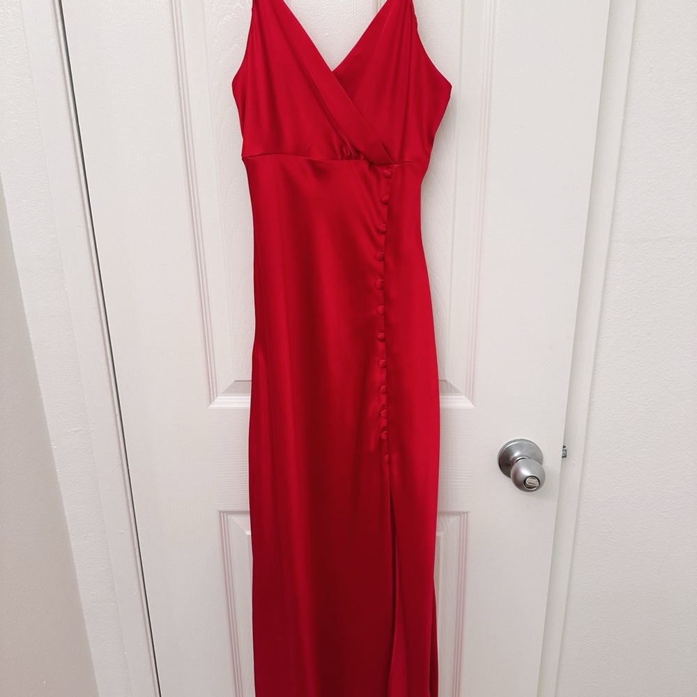 Zara Red Slip Maxi Dress V-Neck Sleeveless